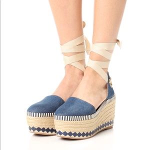 BRAND NEW TORY BURCH DENIM ESPADRILLE WEDGE
